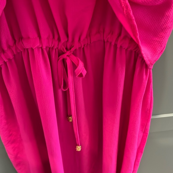 Fuchsia midi dress with tie waist - Picture 2 of 5
